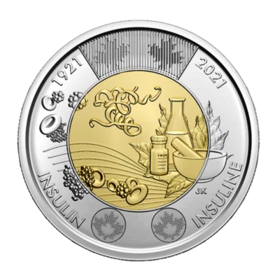 2021 Canada Insulin discovery non-coloured $2 toonie  from roll - in stock - Image 1 of 2