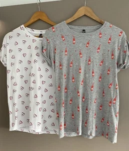 Two Miss Shop Women’s Cotton T-Shirts. Candy Hearts & Soda Patterns. Size 8 - Picture 1 of 12