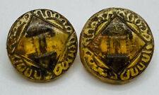 Antique Vintage Lot Of 2 Small Amber Glass Buttons 7/16”