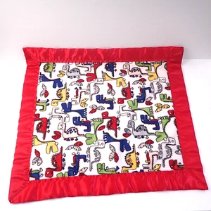 Multi Colored Dinosaur Lovey Blanket for Boys or Girls Red Satin Edge 18 x 20 in - Picture 1 of 6