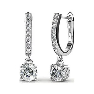 Cate&Chloe McKenzie 18k White Gold Plated Dangling Earrings Swarovski Crystals - Picture 1 of 5