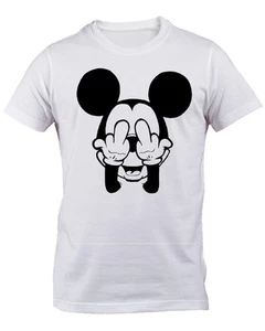 Mickey Mouse T-Shirt Fuck Middle Finger Fake Micky Maus Weiß 100% Baumwolle Unisex - Bild 1 von 2