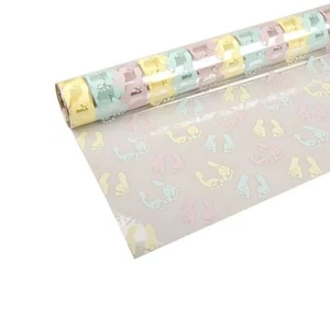 Clear Cello Little Footprints Motif Pink, Yellow, Turquoise 80cm x 50m - Picture 1 of 1