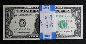 2021-100 CRISP UNC Consecutive $1 Bills💵#666💵🌟Local Bank🌟FULL PACK (25-102) - Picture 1 of 3