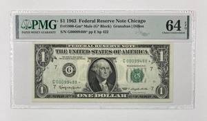 1963 One Dollar Federal Reserve Note 1.00. PMG MS 64 Star. - Picture 1 of 3