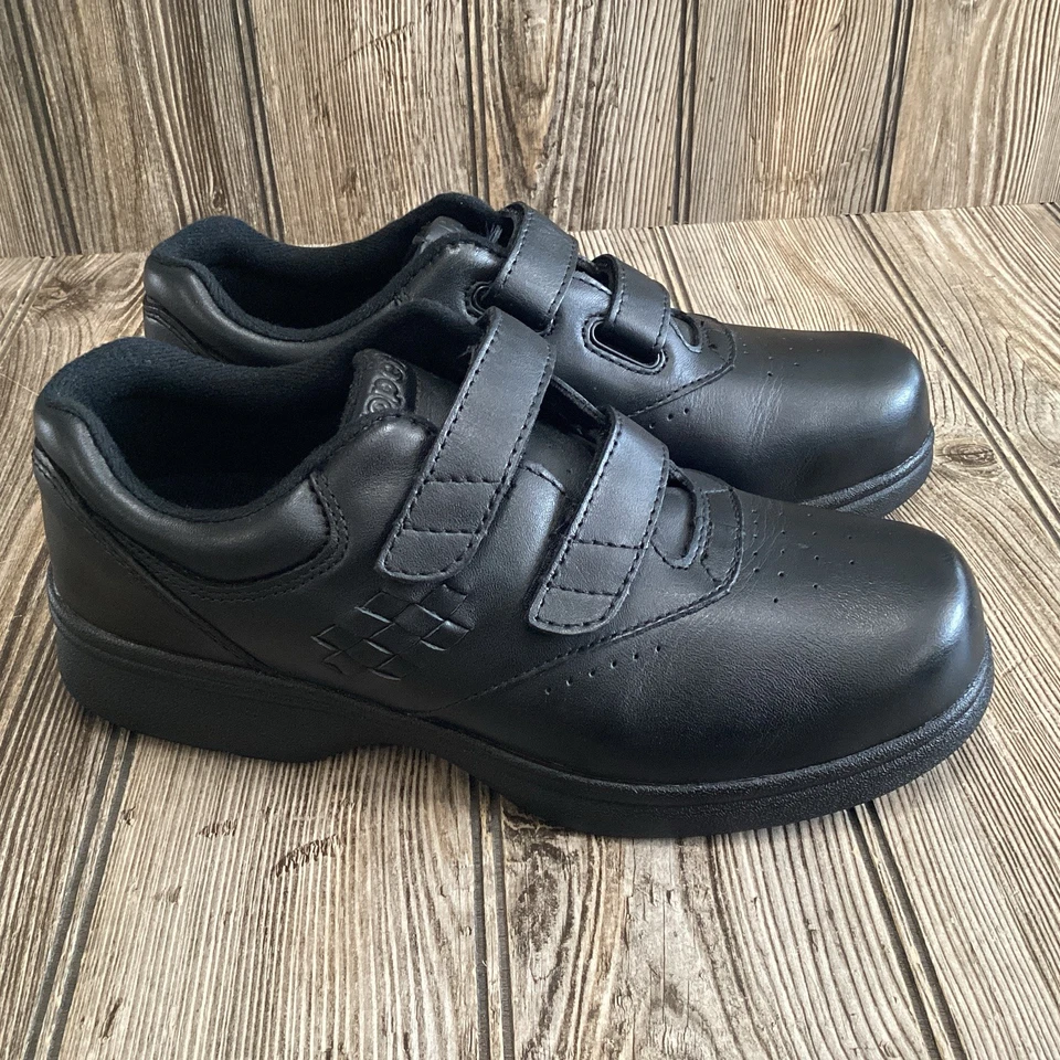 Propet Vista Walker 鞋女式 X 宽 8 2E EE 黑色皮革钩环舒适 — 第 1/4 张图片