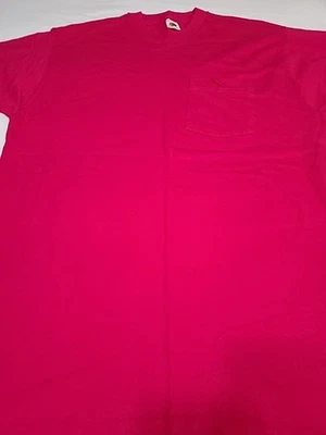 Новый без ценников винтажный Fruit Of The Loom мужской короткий рукав ярко розовый футболка с карманом: XL - Изображение 1 из 4