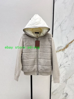 Abrigo de punto de lana + plumón de pato fino con capucha chaqueta corta mujer 2025 Foto 1 de 4