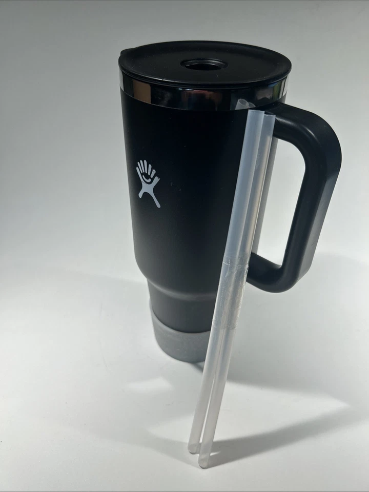 Vaso de viaje aislado Hydro Flask 40 oz negro con pajitas y protector de base Foto 1 de 4