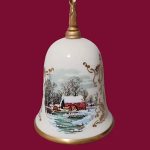 Gorham china vtg yule log  & ives christmas bell - Picture 1 of 6