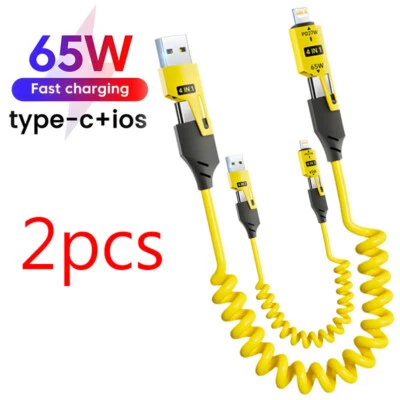 Cable de datos telescópico portátil de extensión de resorte 4 en 1 de 4,9 pies Foto 1 de 4