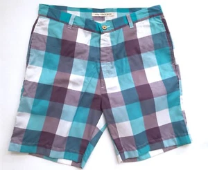 Pantalones cortos informales/caminar de frente plano lavados, apedreados y golpeados, talla 38 a cuadros azules - Imagen 1 de 6