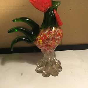 Gallo de vidrio artístico de Murano vidrio soplado a mano verde amarillo rojo años 1950-60 - Imagen 1 de 6