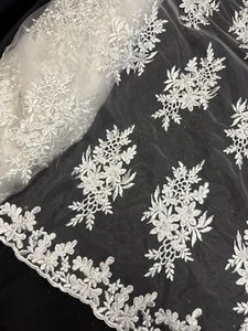 1 mtr ivory embroidered pearl scalloped bridal tulle net fabric 52” wide - Picture 1 of 4