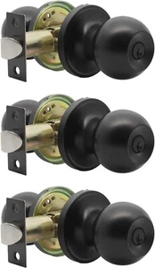 PinLin 3 Pack Stainless Steel Round Door Lock Knob Handle 3 Keys - Bronze Finish - Picture 1 of 8