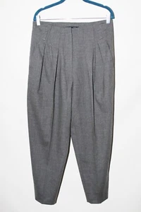 Les Copains Gray Wool Pants High Rise Paperbag Waist Tapered Barrel size 44 US 8 - Picture 1 of 7