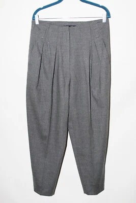 Les Copains Gray Wool Pants High Rise Paperbag Waist Tapered Barrel size 44 US 8 - Image 1 of 4