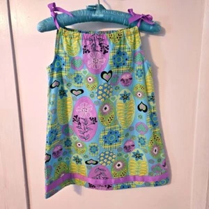 Hanna Anderson Blue Floral Ribbon Dress w/ Purple Ties and trim sz 110- 5 - Picture 1 of 8
