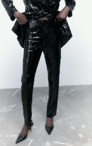 ZARA SLIM FIT SEQUINNED LEGGINGS BLACK, SIZE XS, BNWT - Picture 1 of 10
