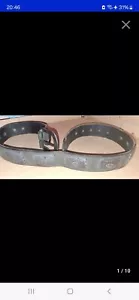 Vintage Greek Black Leather Belt Silver Tone Buckle Size 120/4 Length 1117cmSALE - Picture 1 of 9