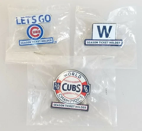 Lot of 3, Chicago Cubs Season Ticket Holder Pins 2016 World Champions Let's Go W Cover