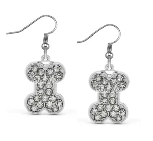 DOG BONE CRYSTAL EARRINGS CHARM GROOMER VET TECH CAT ANIMAL BEAR TIGER DINOSAUR - Picture 1 of 1