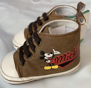 Disney Mickey Mouse Brown Baby Shoes Size 3/6 Mos