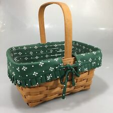 Longaberger 1995 Basket Green Woven Traditions Cotton Liner Plastic Protector 