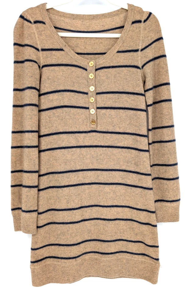 Vestido Suéter Henley a Rayas Azul Marino Tostado Mezcla Cachemira Juicy Couture Pequeño Preppy Y2K Foto 1 de 4