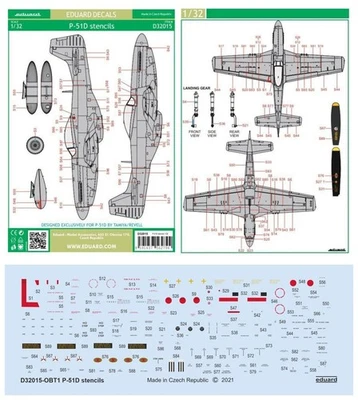 Calcomanías Eduard 1/32 P-51D Mustang plantillas/datos/marcas D32015 (Tamiya/Revell) Foto 1 de 4