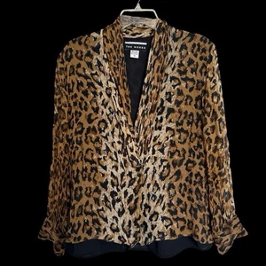 Vintage Saks The Works Leopard Print Silk Blouse Sz 8 Long Sleeve Quiet Luxury - Picture 1 of 7