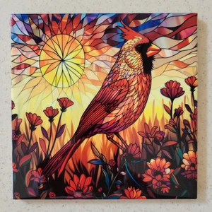 New Stain Glass Cardinal Ceramic Tile Trivet Hot Pot Holder Handmade 6x6 - Picture 1 of 4