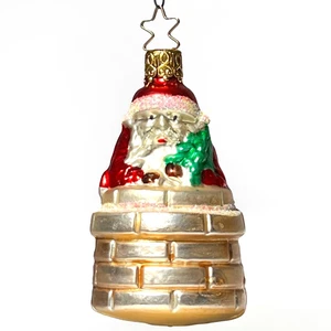Adorno de Navidad de vidrio Inge de colección años 80 Santa en chimenea Alemania Occidental - Imagen 1 de 10