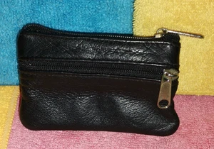 1930s Black leather coin purse, with 3 compartments - Picture 1 of 4