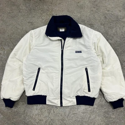 Vintage Eddie Bauer Jacket Mens Large White Blue Fleece Lined Insulated Made USA - Image 1 of 4