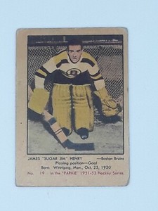 1951-52 PARKHURST PARKIE JAMES "SUGAR JIM" HENRY HOCKEY CARD B. BRUINS #19