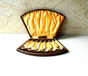 Antique Art Deco 1923 Boxed Set 6 Sterling Silver Tea Coffee Spoons Sheffield - Picture 1 of 12