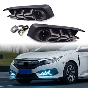LED Daytime Light DRL Fog Lamp With Turn Signal tricoloure For Honda Civic 16-18 - Picture 1 of 12