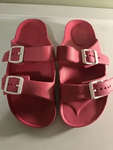 Time and Tru Women's 5/6W Pink Sandal Slip On Buckle Flap Slides - Picture 1 of 4