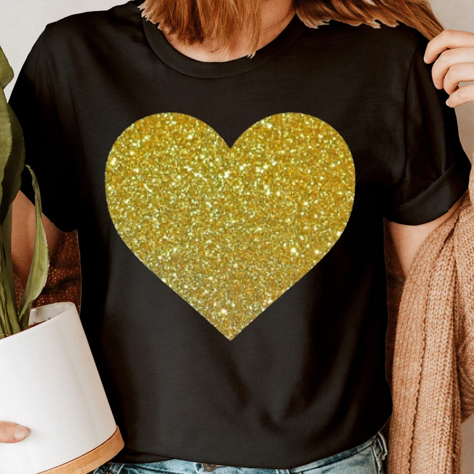 Glitter Heart Sparkle Trending Girls Party Gift Womens T-Shirts Tee Top #NED - Image 1 of 1