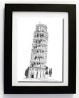 A5 Leaning Tower Of Pisa Print Wall Art Travel Poster Pencil Drawing Home Decor