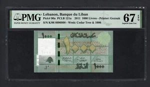 Lebanon 1000 Lira 2011 P90a "Radar Serial Number "8996998" Uncirculated Grade 67 - Picture 1 of 2