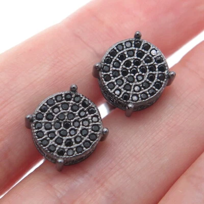 925 Sterling Silver Black Rhodium Real Round-Cut Black Spinel Stud Earrings - Image 1 of 4