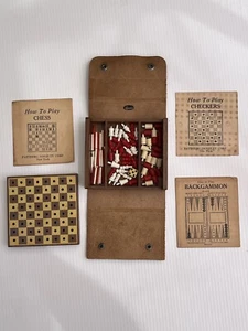 Pattberg 3 in 1 Mini Travel Game with Instructions Wood Leather Case - Picture 1 of 4