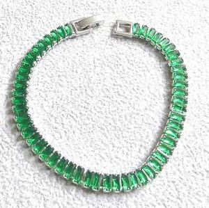 8Ct Baguette Lab-Created Emerald Tennis Bracelet 14K White Gold Plated 7.5In - Picture 1 of 8