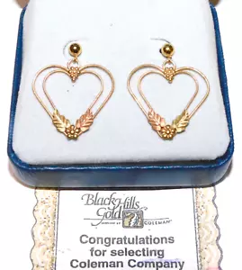 Black Hills Gold 10k 12k Extra Large Heart Leaves Drop Earrings - Picture 1 of 5