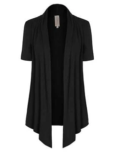 MixMatchy Solid Jersey Knit Short Sleeve Open Front Draped Cardigan - Picture 1 of 131