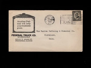 Federal Truck Co Springfield ILL Great Logo 1923 2c Black Harding Cover 8g - Picture 1 of 2