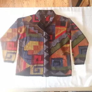 Waliki Multi-Color Rainbow Geometric Tribal Knit 100% Alpaca Cardigan MEDIUM - Picture 1 of 15