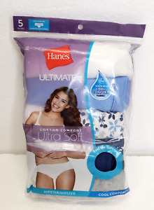 Hanes Cotton Comfort Ultra Soft 5 Pack Women's Hipsters size 8 Blue/Gray/Wht NEW